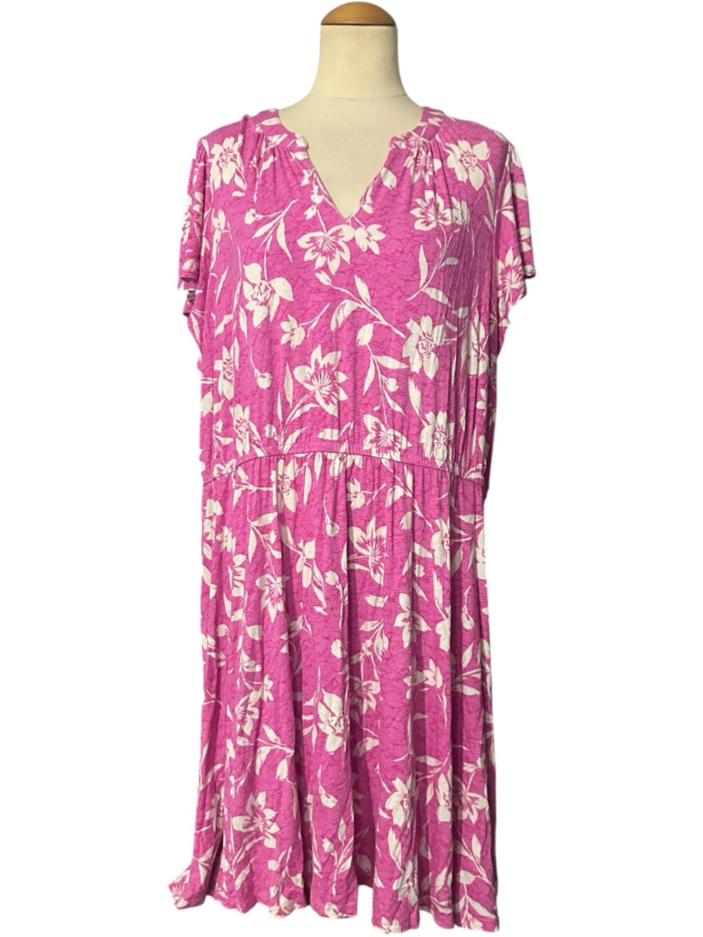 Lane Bryant Flutter Sleeve V-Neck Knit Swing Dress Pink White Size 22/24
